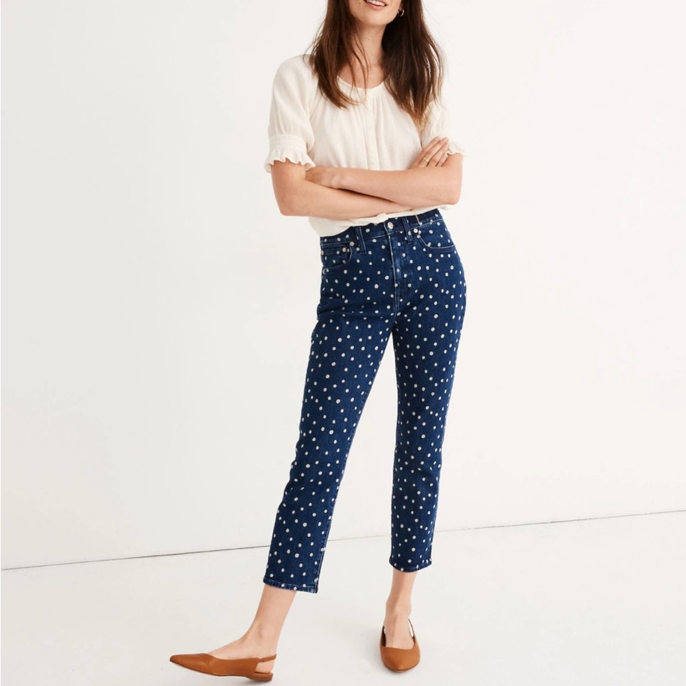 Like New - The High-Rise Slim Crop Boyjean: Bleached Dot Edition